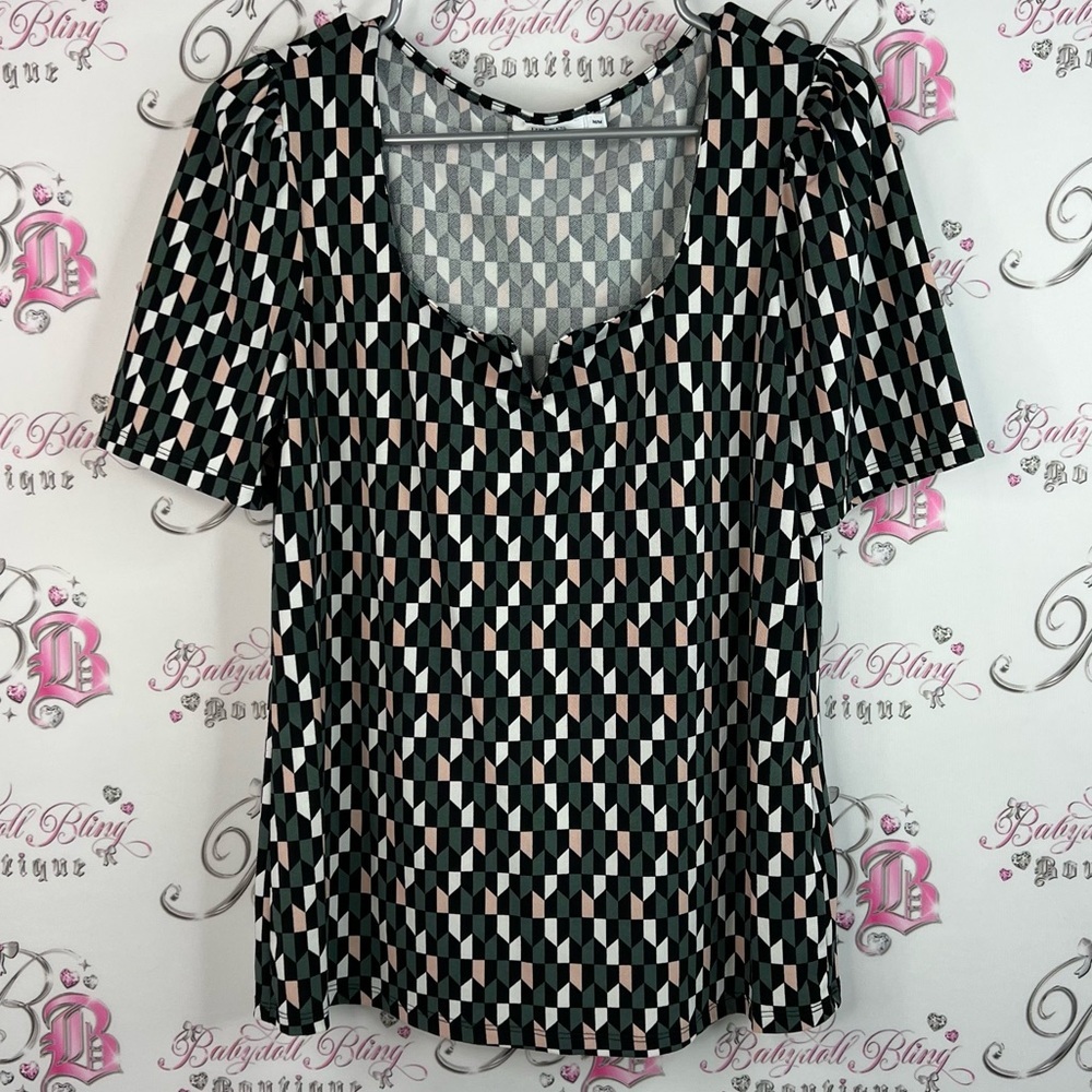 Ricki's top tshirt tee Aztec Black green pink peach White Geometric Blouse